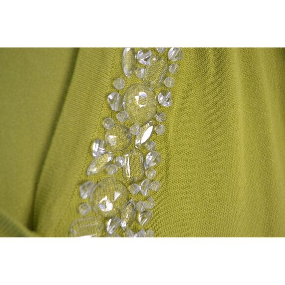 Susan Graver Women's Large Green Embellished 3/4 Sleeve Button Cardigan Sweater - Picture 5 of 11